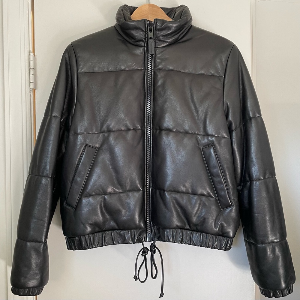 NEW Roots Canada Leather Quilted Puffer Zip Jacket Black S